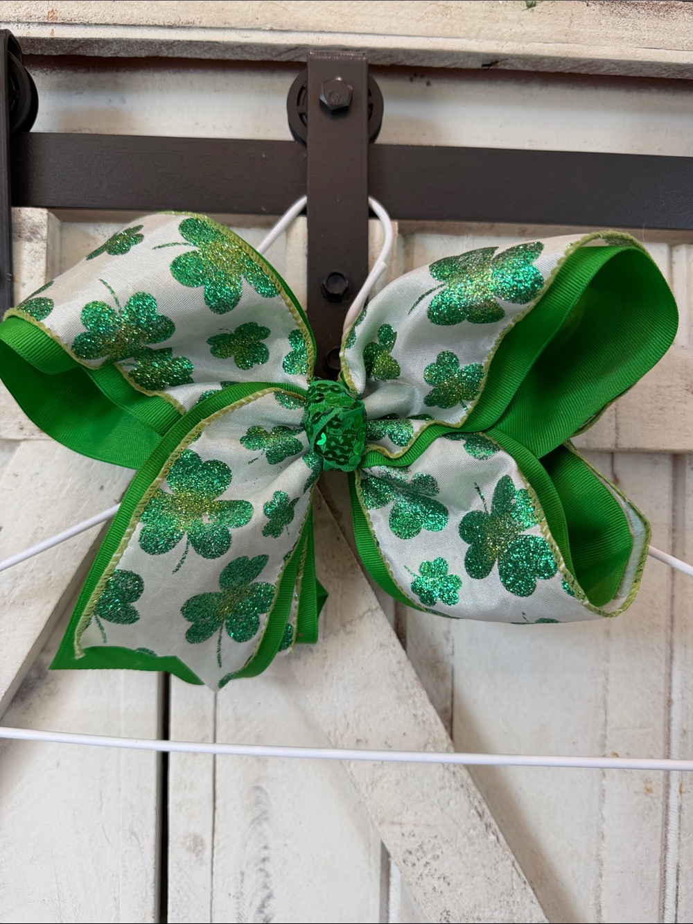 Green Glitter Shamrock Bow